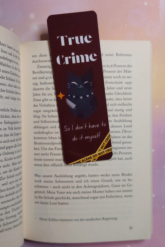 Witziges Lesezeichen True Crime Katzen Geschenkidee für Leseratten Krimi Fans und Katzeneltern
