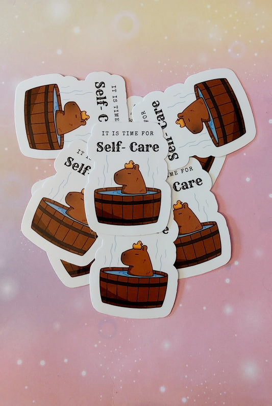 Cute Capybara Sticker 'Time for self-care'