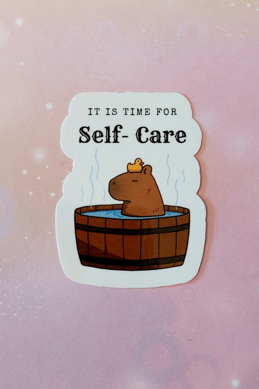 Cute Capybara Sticker 'Time for self-care'