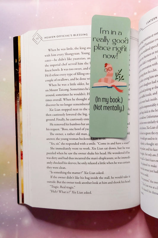 Witziges Lesezeichen Bücherwurm Geschenkidee für Leseratten Mental Health Pun Buch Escapism