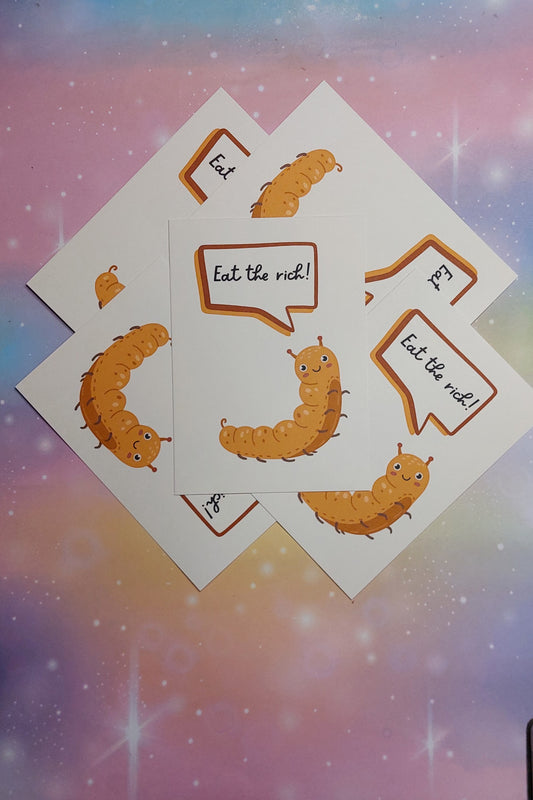 Antikapitaliatische Raupe Postkarte - Eat the rich