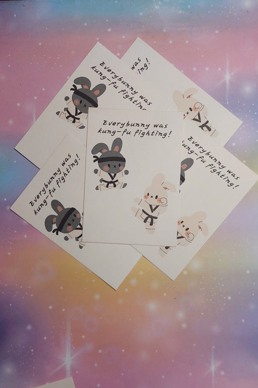 Witzige Hasenpostkarte - Everybunny was Kung-Fu fighting!
